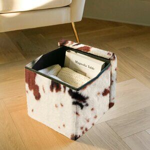 Go-Poufs Knock-Down Small Cube Faux Cowhide Storage Ottoman | 12"x12"x12"